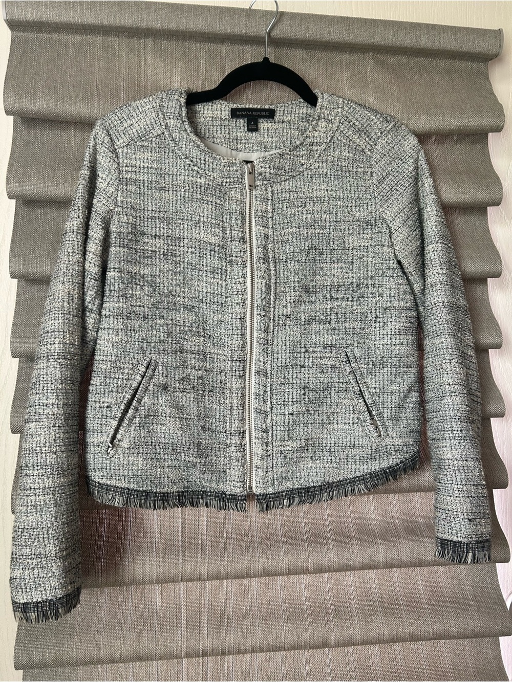 Banana Republic Light Gray Tweed Zip-Front Blazer